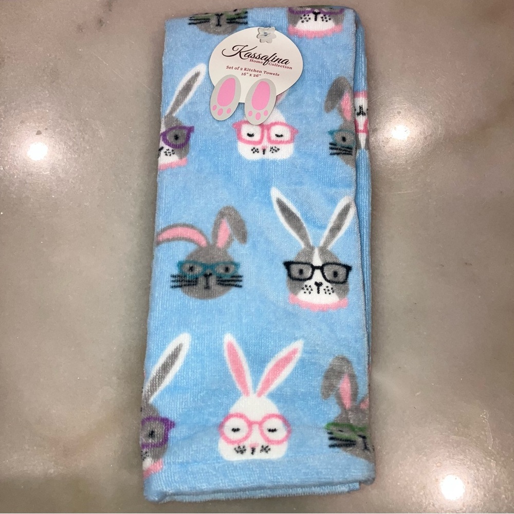 NWT Set of 2 Kassafina Easter Bunny Dish Kitchen Towels